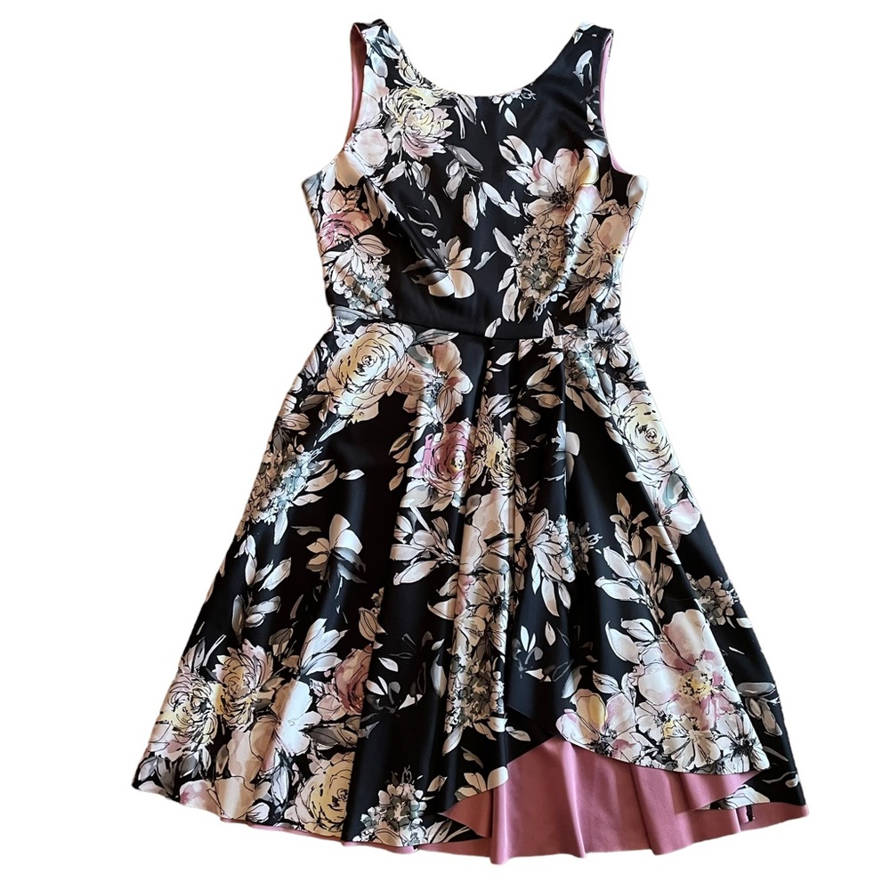 WHBM Floral Print Fit & Flare Sleeveless Scuba Knit Ruffle Hem Midi Dress Size 6